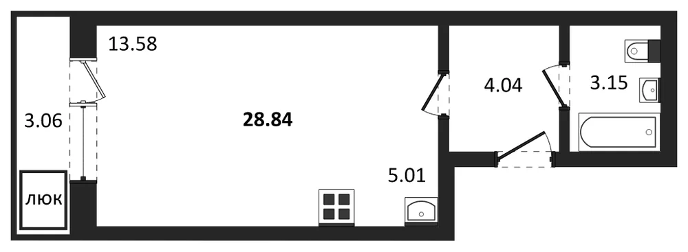 Планировка: Студия, 28,8 м²