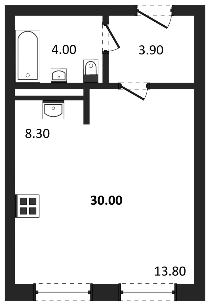 Планировка: Студия, 30 м²