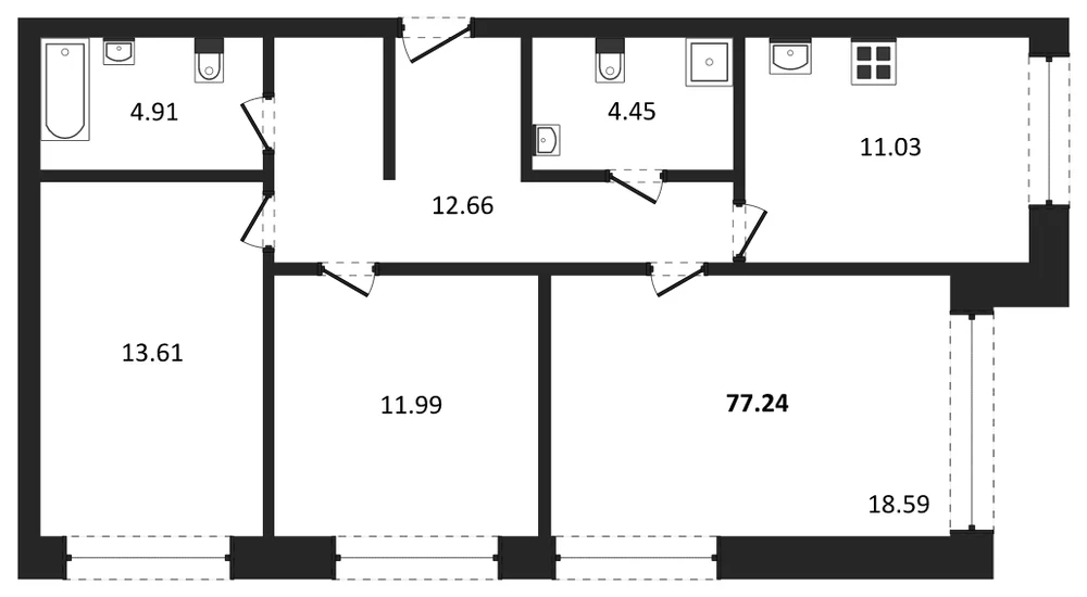 Планировка: 3-комн., 76,5 м²