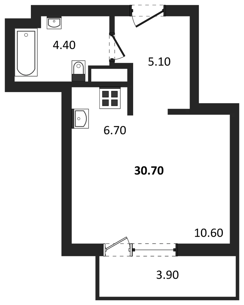 Планировка: Студия, 30,7 м²