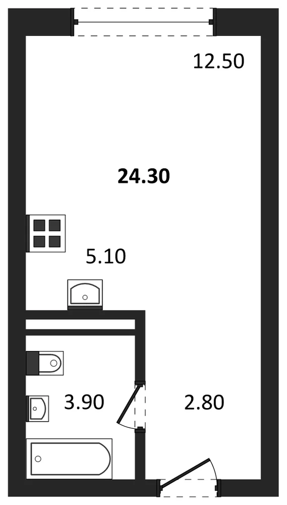 Планировка: Студия, 24,3 м²