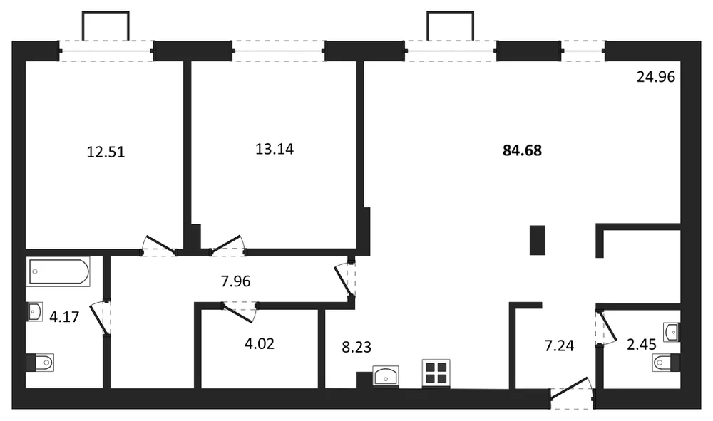 Планировка: 2-комн., 84,7 м²