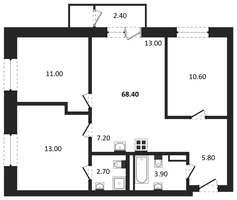 Планировка: 3-комн., 67,3 м²