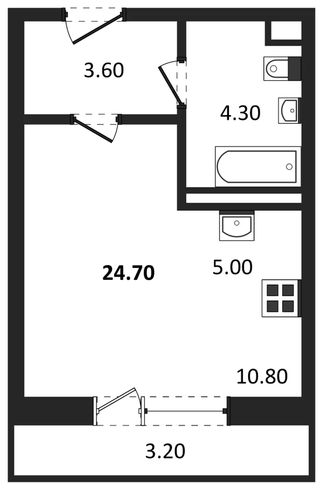 Планировка: Студия, 24,7 м²