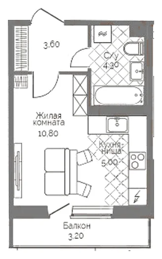 Планировка: Студия, 24,7 м²