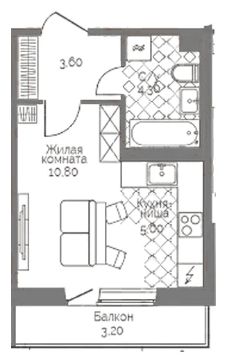 Планировка: Студия, 24,7 м²