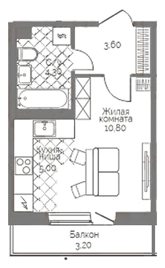 Планировка: Студия, 24,7 м²