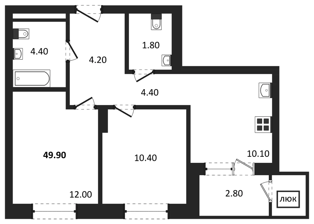 Планировка: 2-комн., 49,9 м²