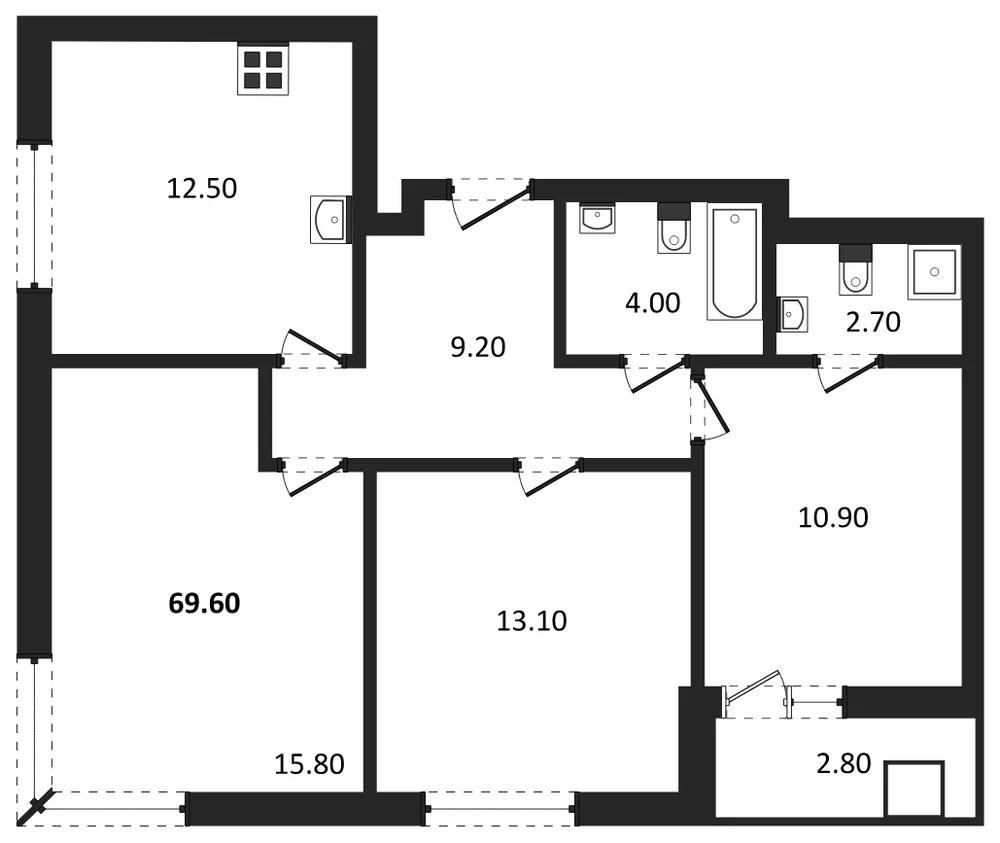 Планировка: 3-комн., 69,6 м²
