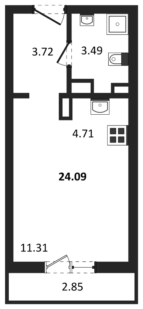 Планировка: Студия, 24,6 м²