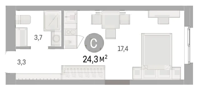 Планировка: Студия, 24,3 м²