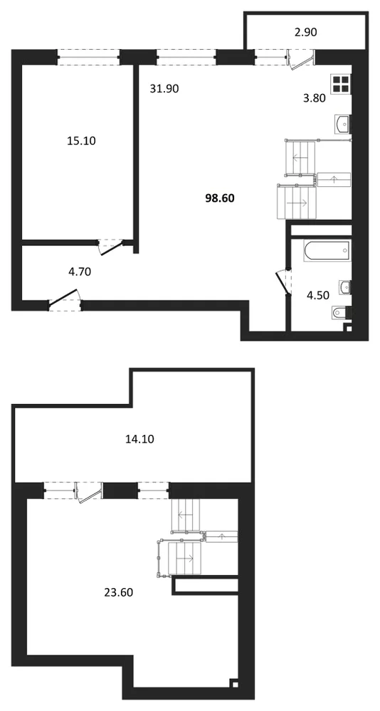 Планировка: 2-комн., 97,4 м²