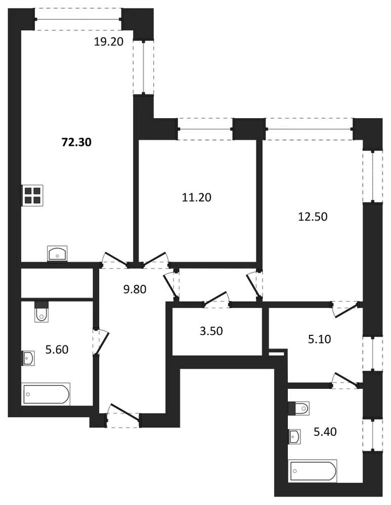 Планировка: 2-комн., 72,3 м²