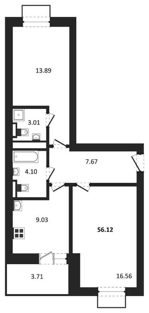 Планировка: 2-комн., 56,1 м²