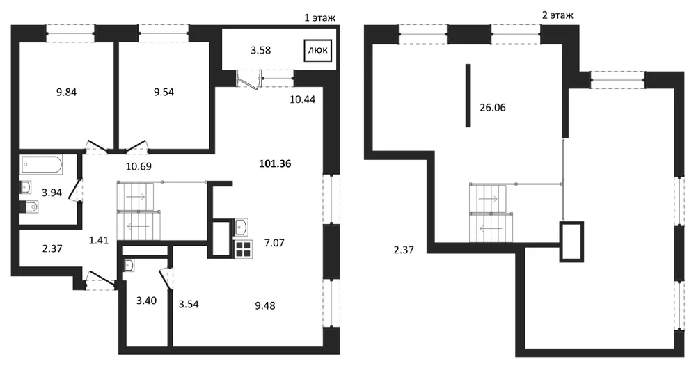 Планировка: 2-комн., 101,4 м²