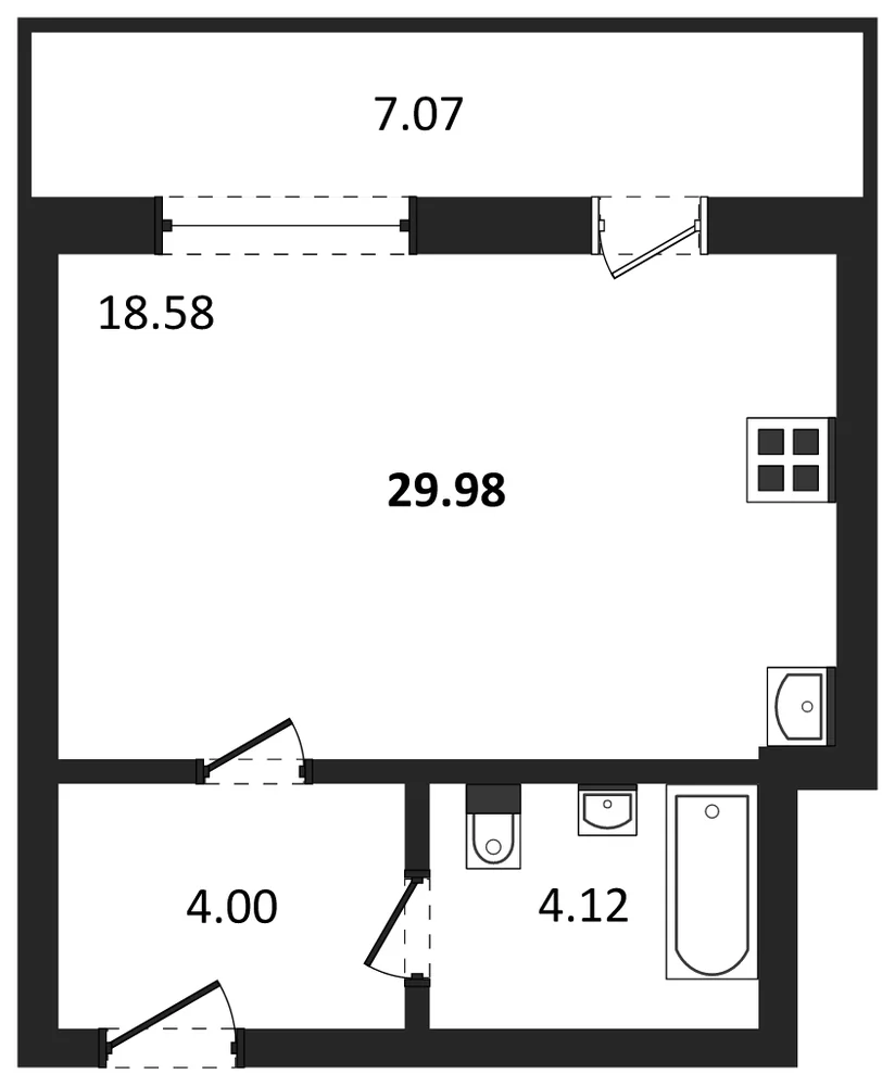 Планировка: Студия, 28,7 м²