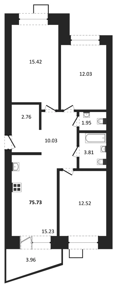 Планировка: 3-комн., 75,6 м²