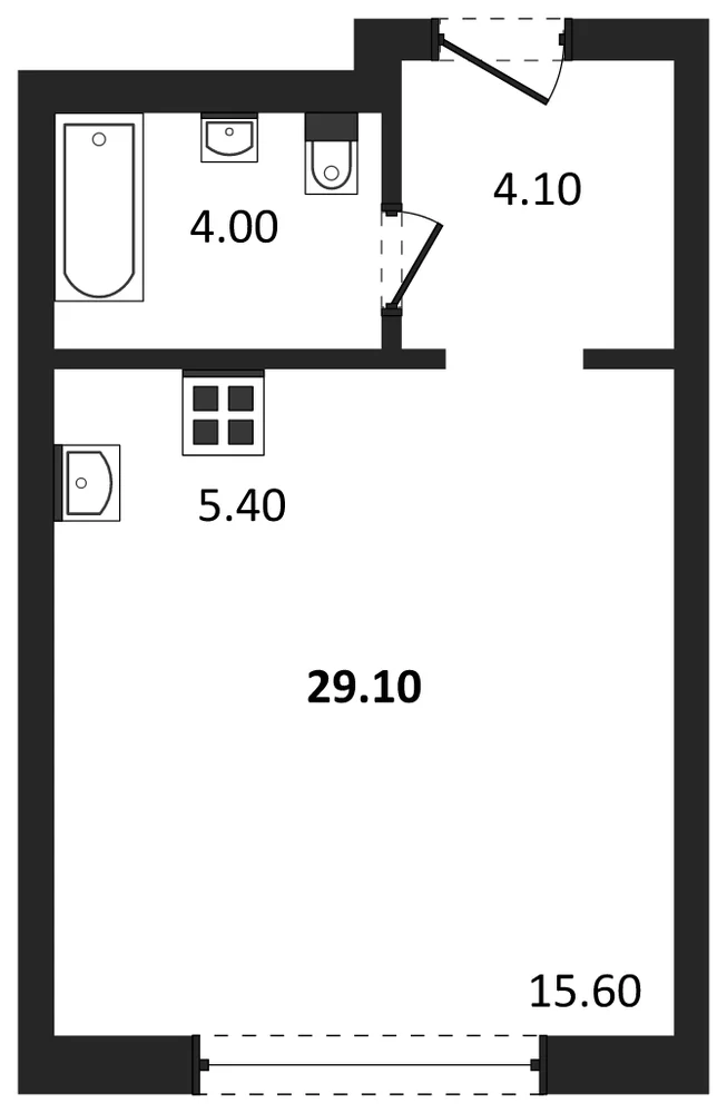 Планировка: Студия, 29,1 м²