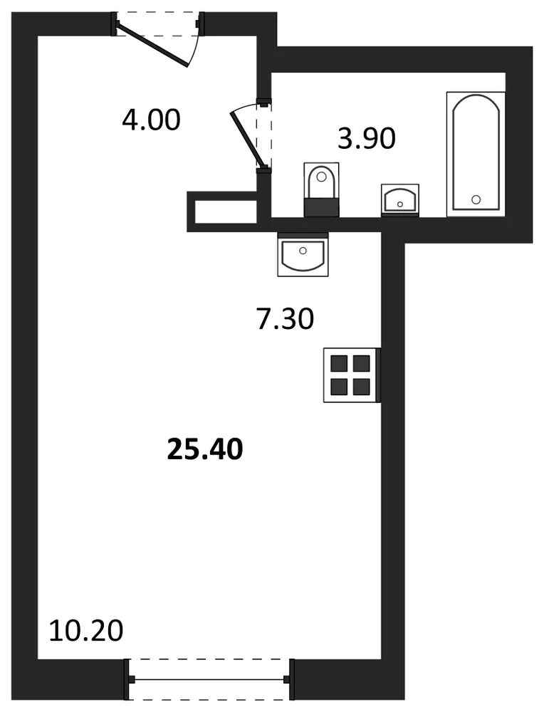 Планировка: Студия, 25,4 м²