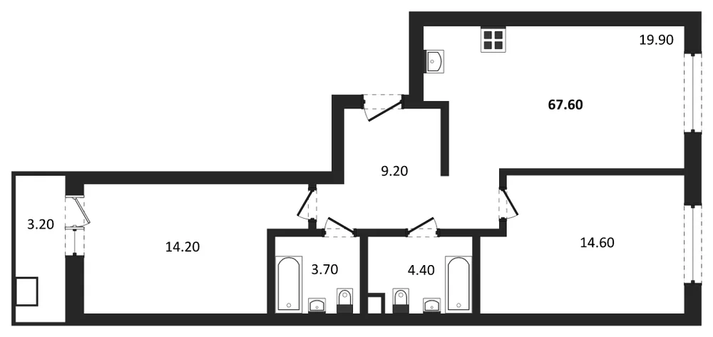 Планировка: 2-комн., 67,6 м²