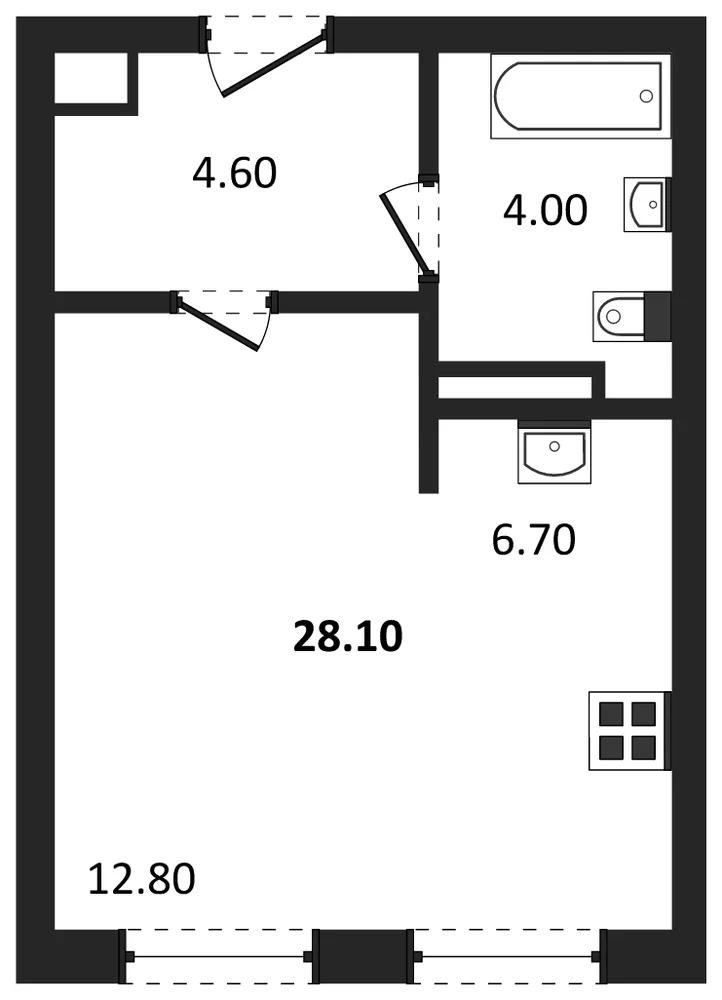 Планировка: Студия, 28,1 м²