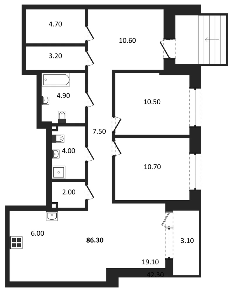 Планировка: 2-комн., 86,4 м²