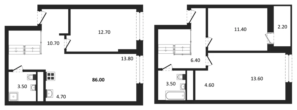 Планировка: 3-комн., 86 м²