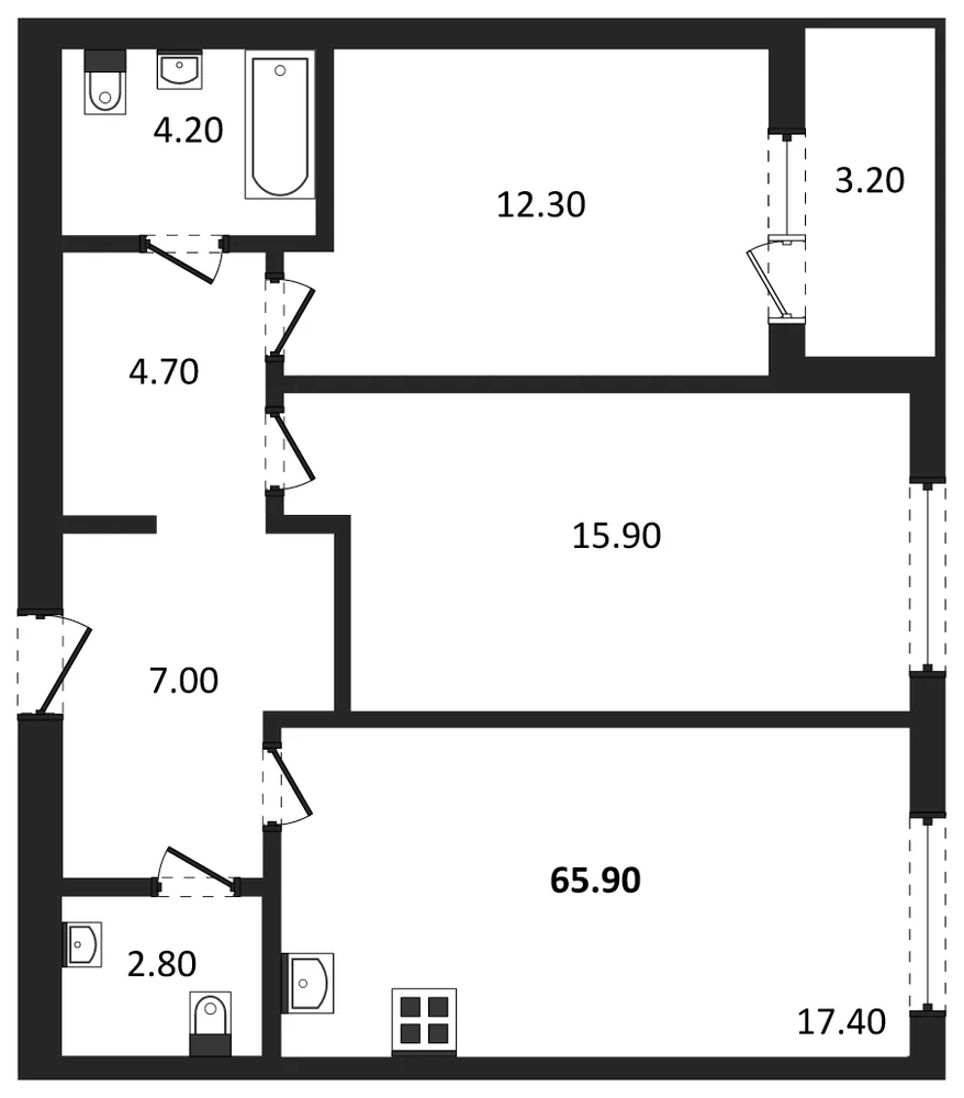 Планировка: 2-комн., 66,2 м²