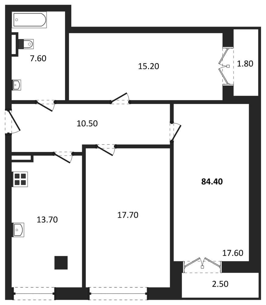 Планировка: 3-комн., 85 м²