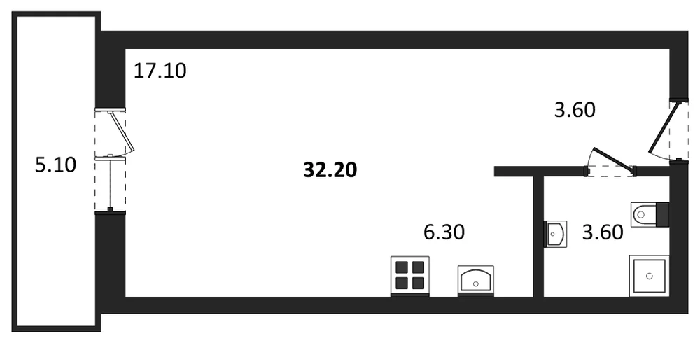 Планировка: Студия, 32,2 м²