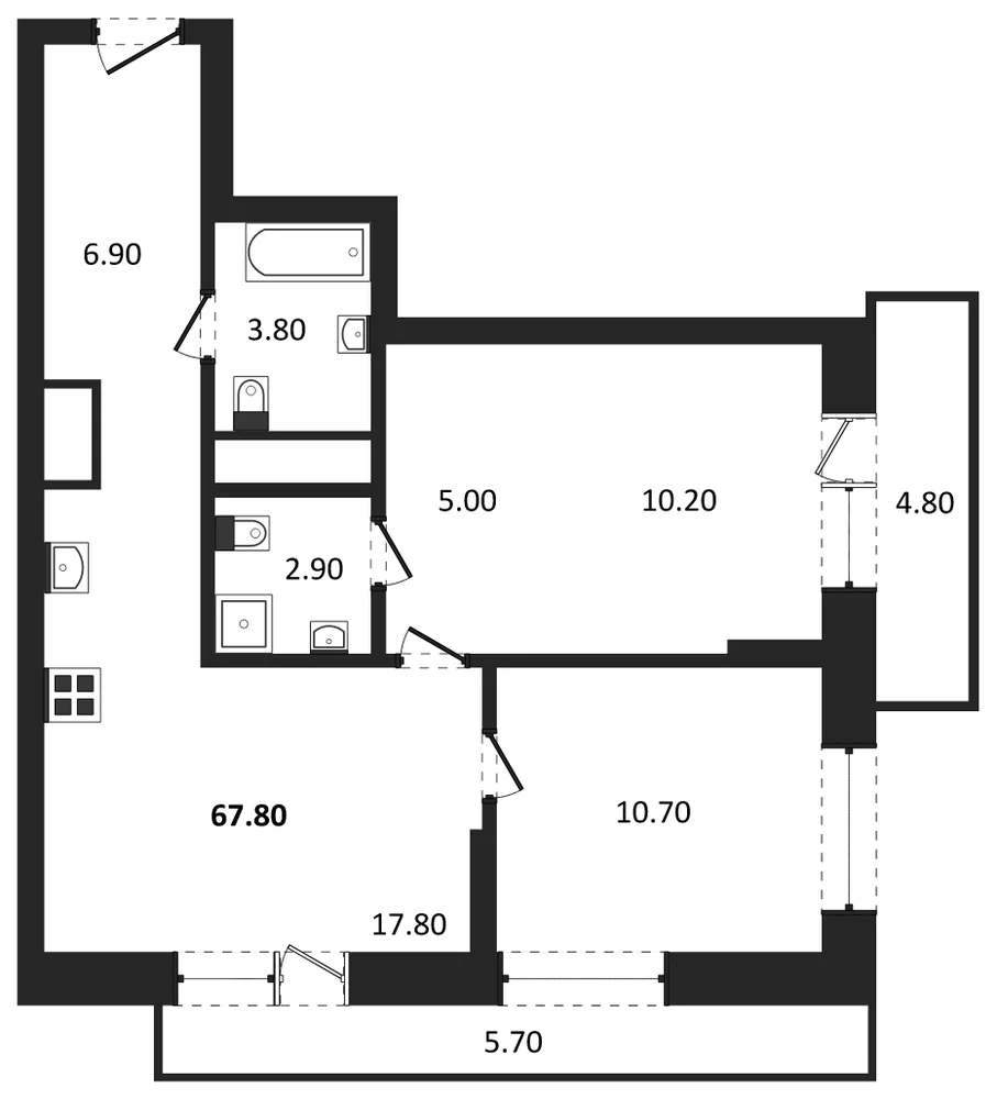 Планировка: 2-комн., 60,5 м²