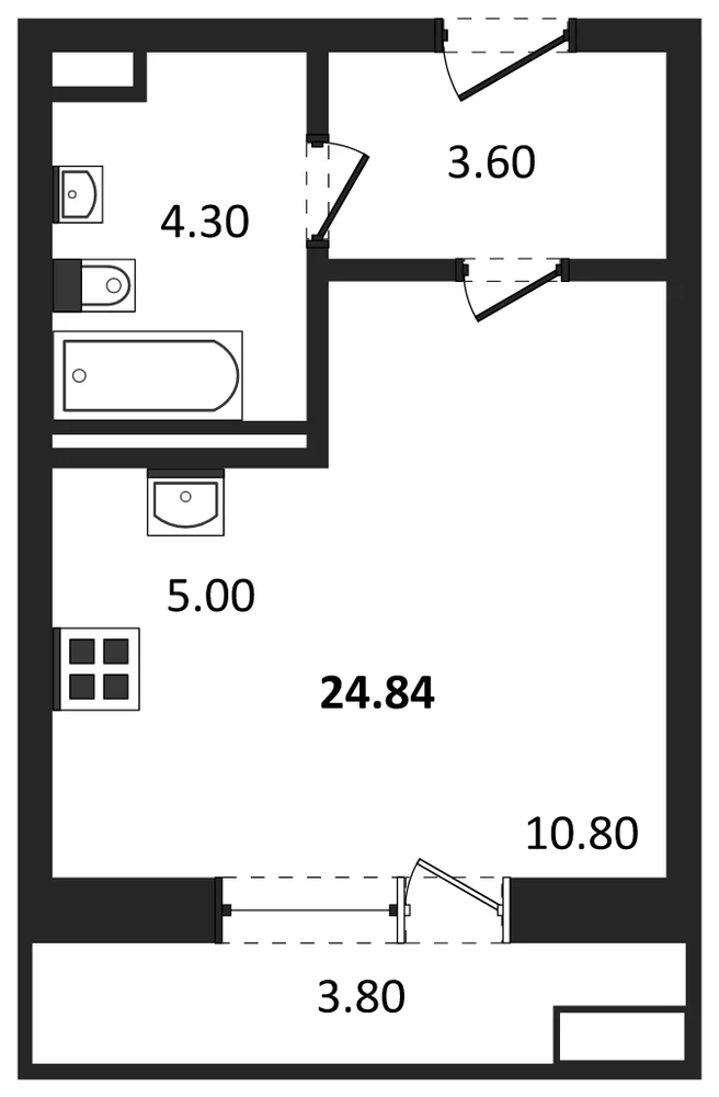 Планировка: Студия, 24,8 м²