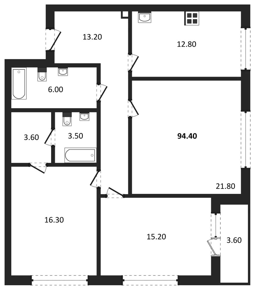 Планировка: 3-комн., 94,4 м²