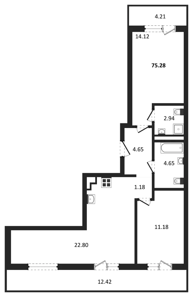 Планировка: 2-комн., 66,2 м²