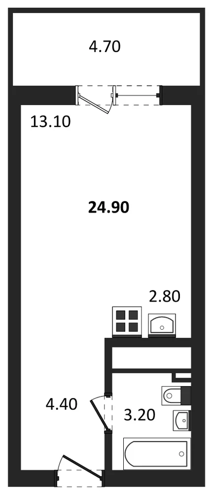 Планировка: Студия, 24,9 м²