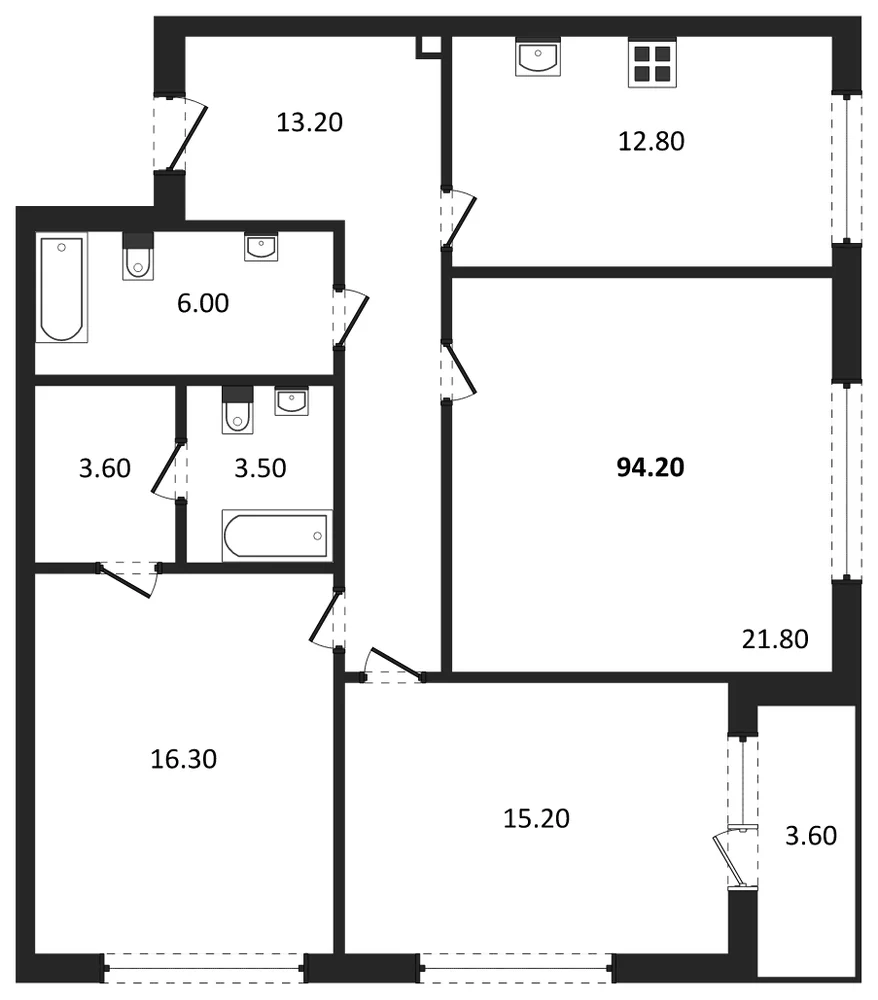Планировка: 3-комн., 94,2 м²