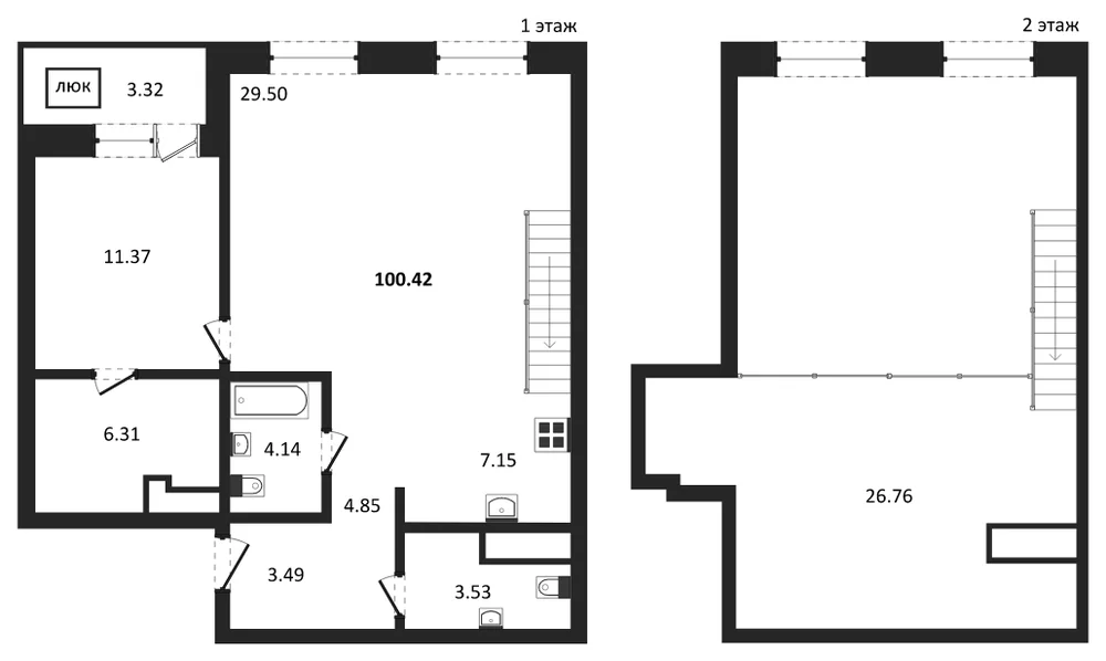 Планировка: 1-комн., 100,5 м²