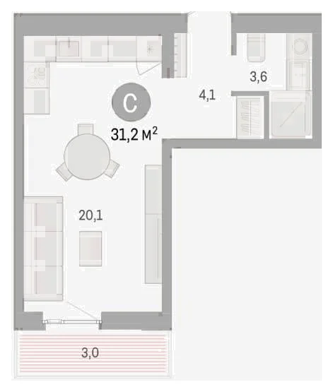 Планировка: Студия, 31,2 м²