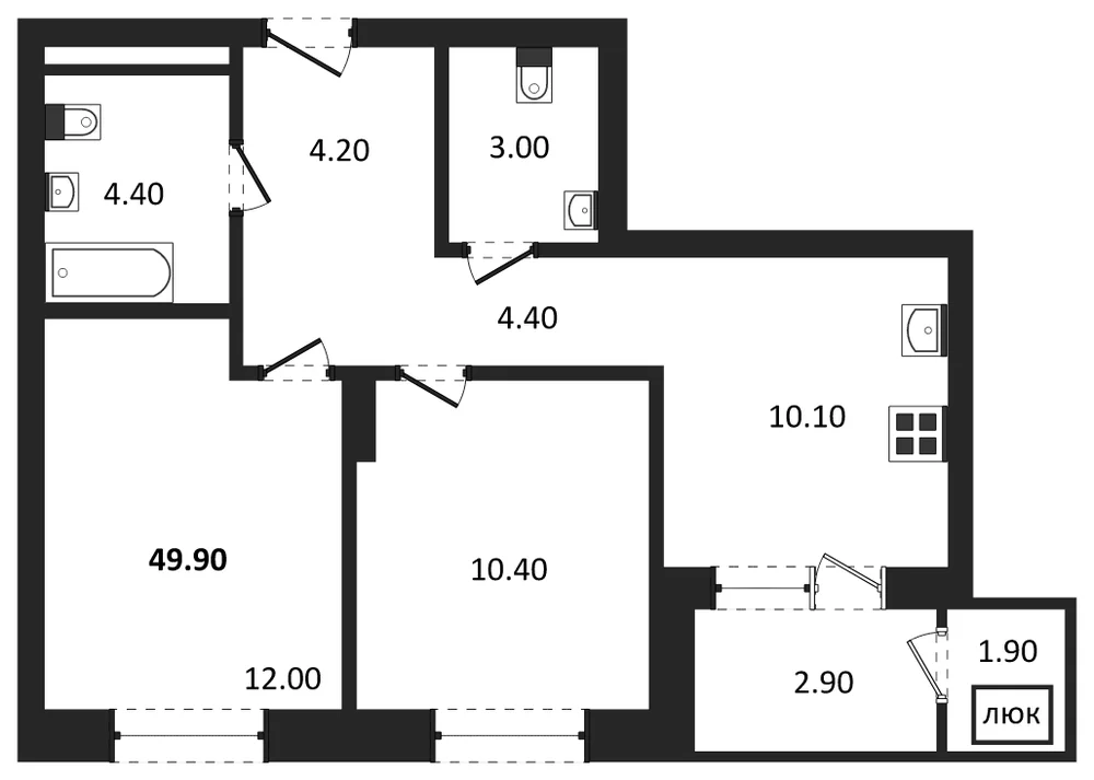 Планировка: 2-комн., 49,9 м²
