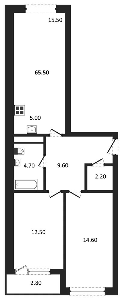Планировка: 2-комн., 65,5 м²