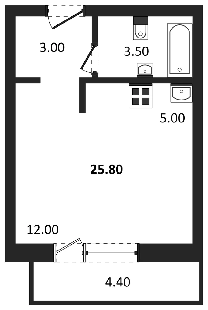 Планировка: Студия, 25,8 м²