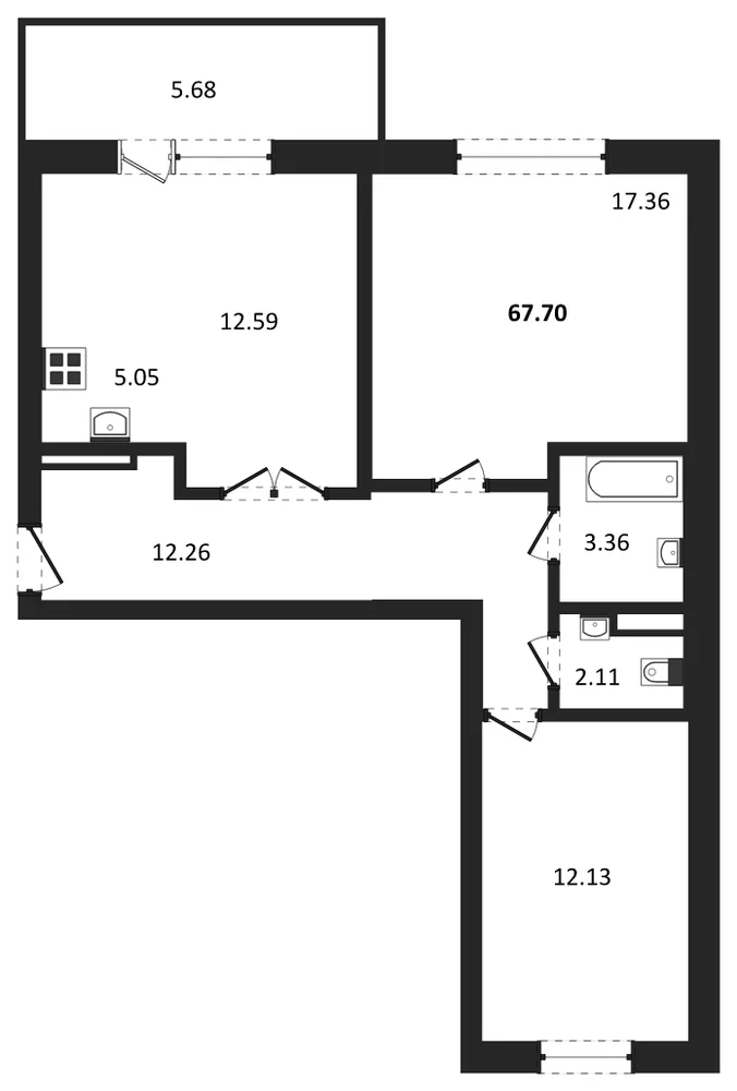 Планировка: 2-комн., 67,7 м²