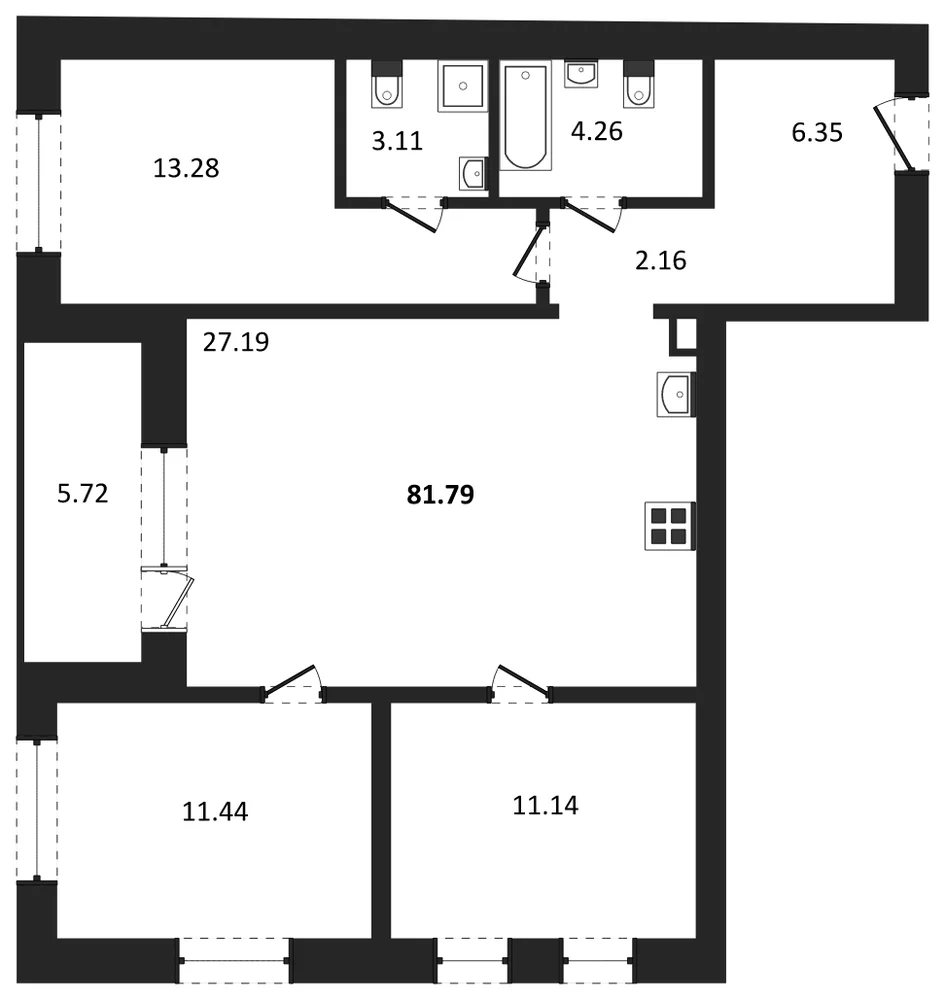 Планировка: 3-комн., 81,6 м²