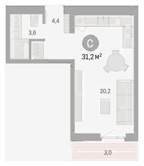 Планировка: Студия, 31,2 м²