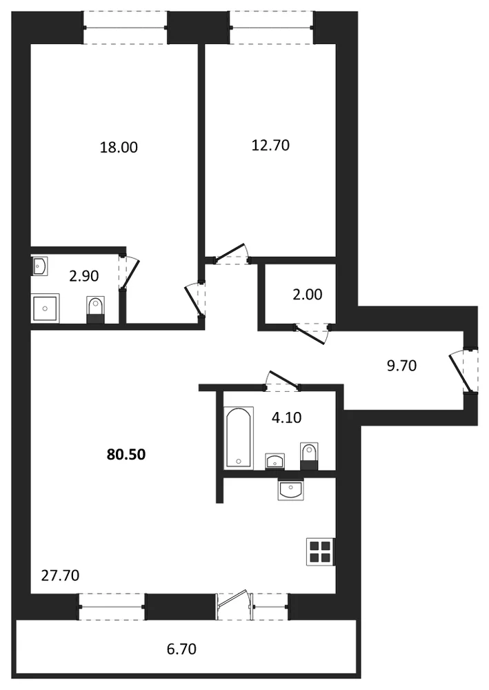 Планировка: 2-комн., 80,5 м²