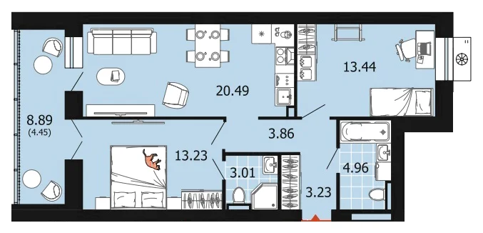 Планировка: 2-комн., 66,7 м²