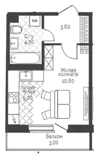 Планировка: Студия, 24,7 м²