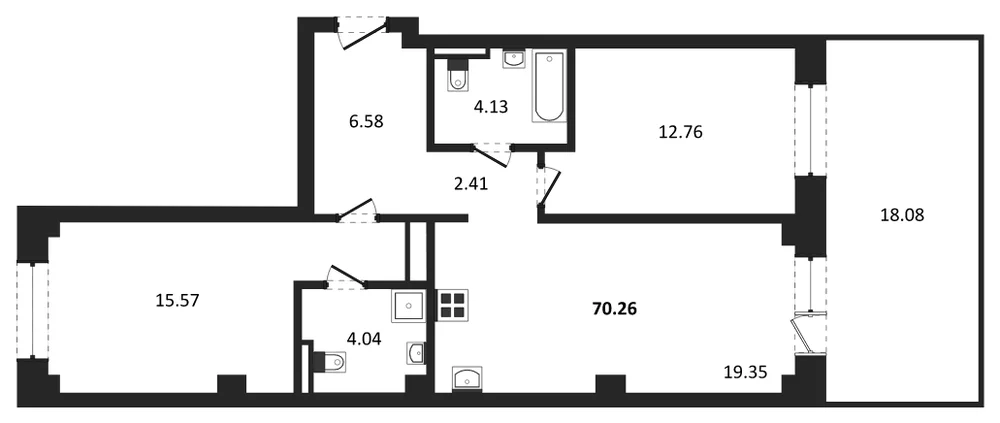 Планировка: 2-комн., 70,3 м²