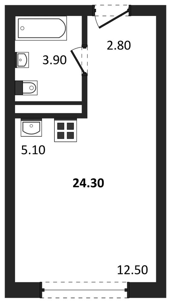 Планировка: Студия, 24,3 м²