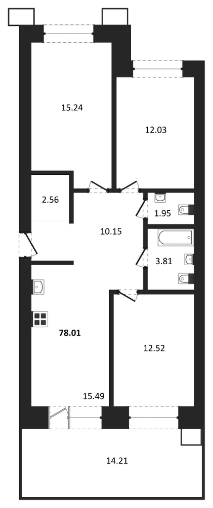 Планировка: 3-комн., 77,9 м²